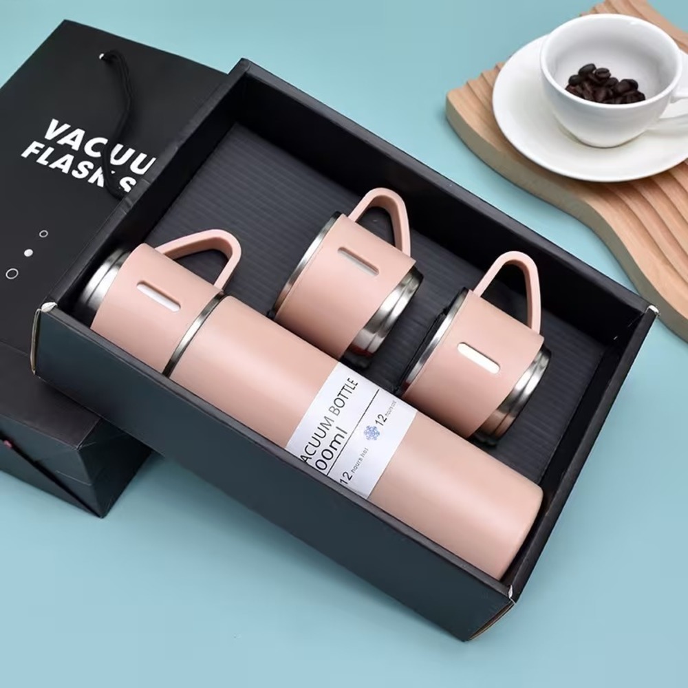 4pc Stainless‎ Steel Water Bottle & Cup Set 500ml Travel Hot Cold Flask